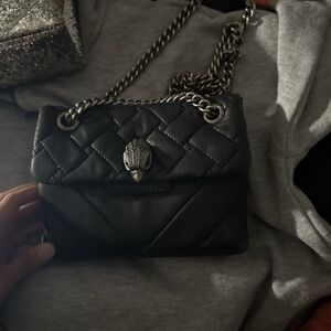 Kurt Geiger Black Quilted Leather Crossbody with Silver Chain